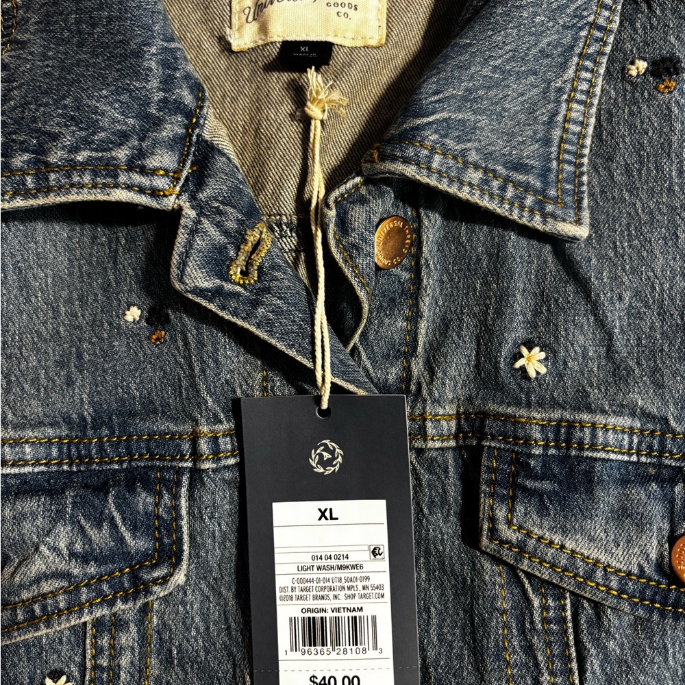 Universal Thread Blue Denim Jacket with Floral Accents - Picture 2 of 5